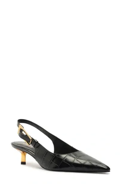 Schutz Ciara Slingback Pointed Toe Kitten Heel Pump In Black