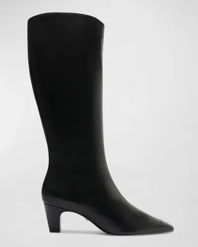 Schutz Dellia Leather Kitten Knee Boots In Black