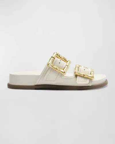 Schutz Enola Dual-buckle Sporty Slide Sandals In Pearl