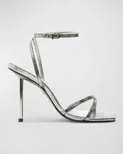 Schutz Eva Metallic Crisscross Stiletto Sandals In Silver