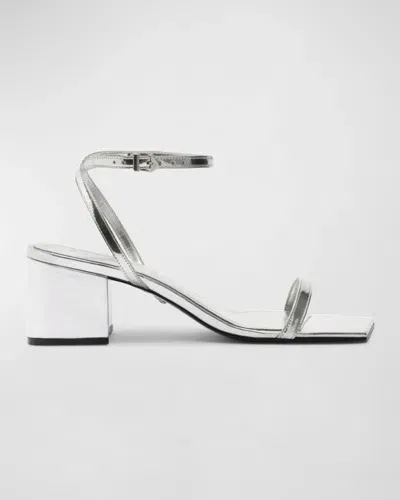 Schutz Kendall Metallic Ankle-strap Sandals In Silver