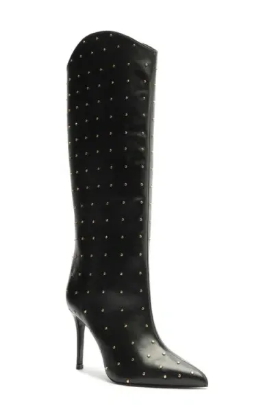 Schutz Maryana Studded Pointed Toe Boot In Black Leather