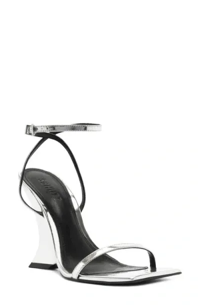 Schutz Siena Ankle Strap Wedge Sandal In Silver