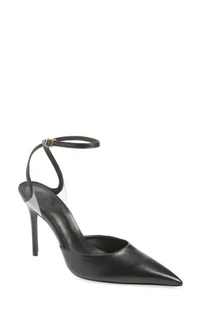 Schutz Skye Ankle Strap Pointed Toe Pump In Black Transparent