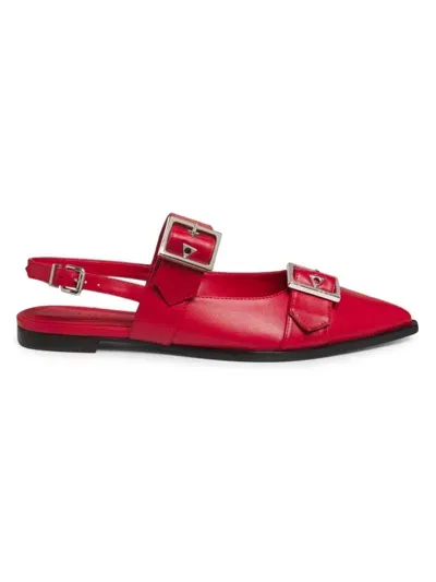 Schutz Darla Dual-buckle Slingback Flats In Flame Scarlet