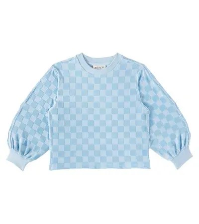 Scotch & Soda Kids' Checked Cotton-blend Fleece Sweatshirt In Pacific Blue