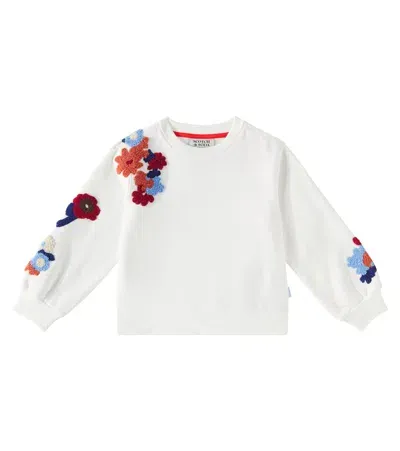 Scotch & Soda Kids' Embroidered Cotton-blend Fleece Sweatshirt In Off White