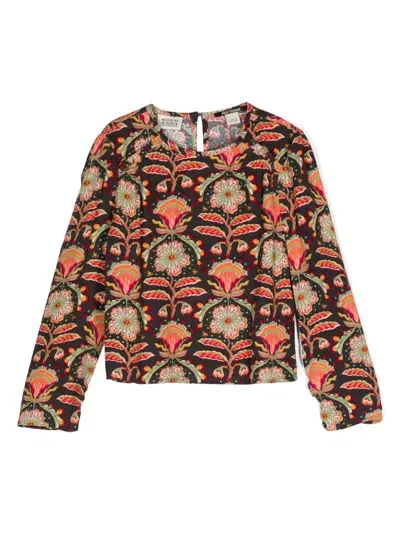 Scotch & Soda Kids' Floral-print Blouse In Green