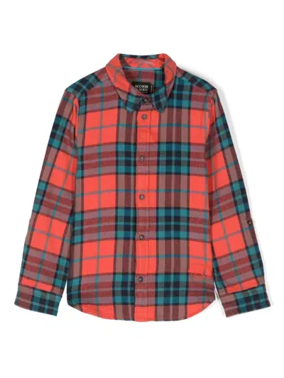 Scotch & Soda Kids' Plaid-check Long-sleeve Shirt In Red