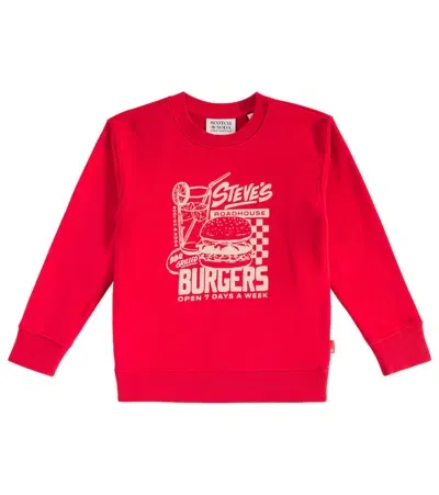 Scotch & Soda Kids' Printed Cotton Jersey Sweatshirt In Red