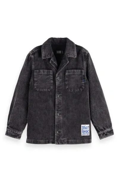 Scotch & Soda Kids' Corduroy Camp Collar Button-up Overshirt In 0560 Charcoal