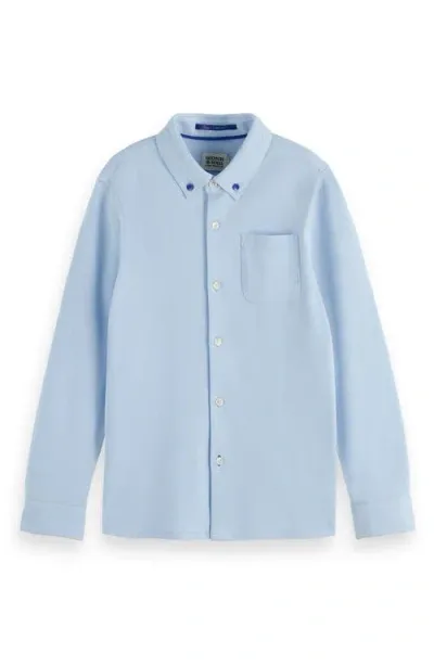 Scotch & Soda Kids' Free Thinkers Piqué Button-down Shirt In Fresh Blue