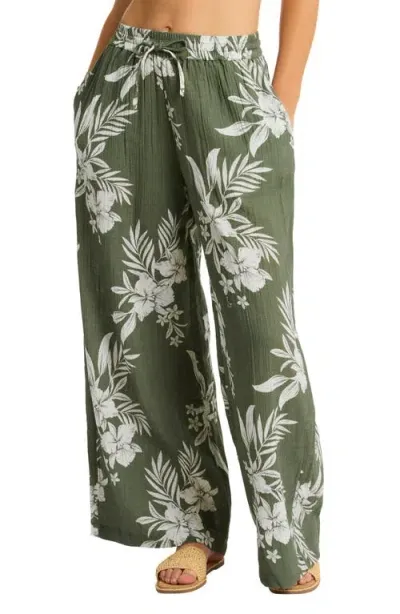 Sea Level Aloha Wide Leg Cover-up Pants In Khaki