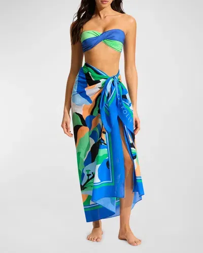 Seafolly Logo Printed Sarong Coverup In Blue