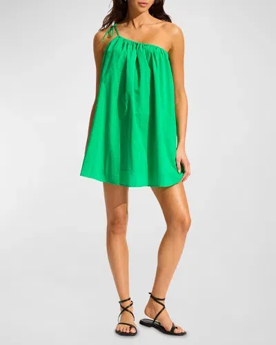 Seafolly One-shoulder Mini Dress In Jade