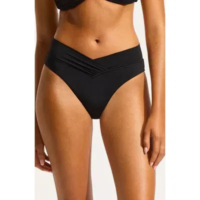 Seafolly V-front High Cut Bikini Bottoms In Black