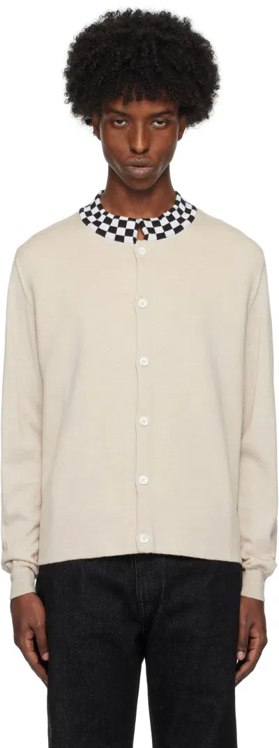 Second / Layer Beige Crew Collar Knit Cardigan In Pink W/bw Check