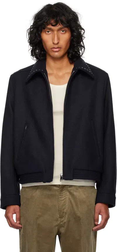 Second / Layer Navy Caspar Jacket In Black W/silver Stud