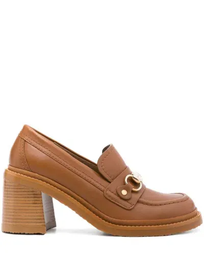 See By Chloé 80mm Logo-plaque Pumps In Brown