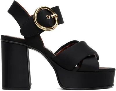 See By Chloé Black Lyna Heeled Sandals In 999-black