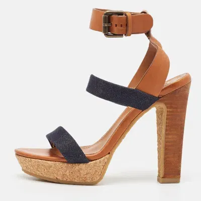 Pre-owned See By Chloé Brown Canvas Denim Ankle Strap Sandals Size 36