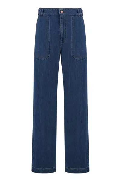 See By Chloé Cotton-linen Trousers In Denim