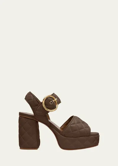 See By Chloé Jodie Quilted Ankle-strap Platform Sandals In Cognac