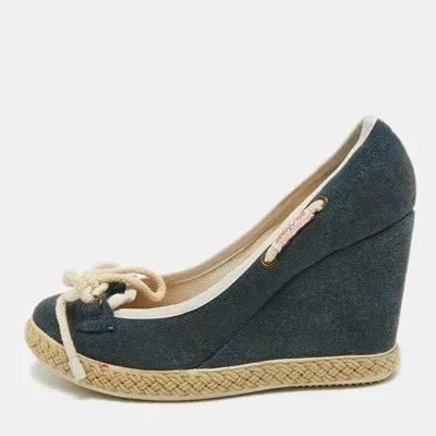 Pre-owned See By Chloé Navy Blue Denim Wedge Pumps Size 38