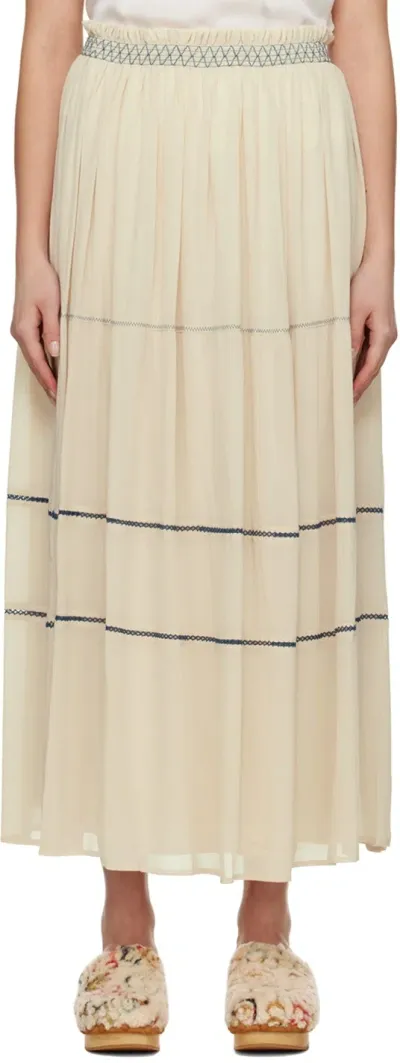 See By Chloé Off-white Embroidered Maxi Skirt In 116 Antique White