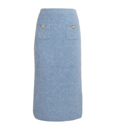 Self-portrait Alpaca-blend Knitted Midi Skirt In Blue