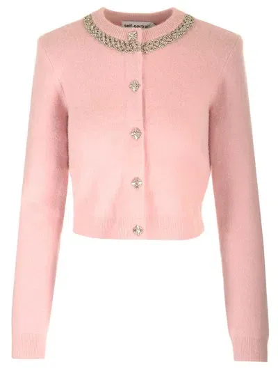 Self-portrait Alpaca Knit Embellished Cardigan In Pink