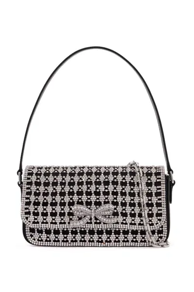 Self-portrait Elegant Baguette Handbag With Crystal Mesh & Bow Detail In Black