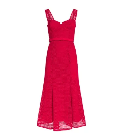 Self-portrait Belted Lattice Midi Dress In Red