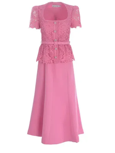 Self-portrait Floral-lace Belted Midi Dress In Rosa