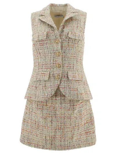 Self-portrait Boucle Tailored Beige Mini Dress In Multi