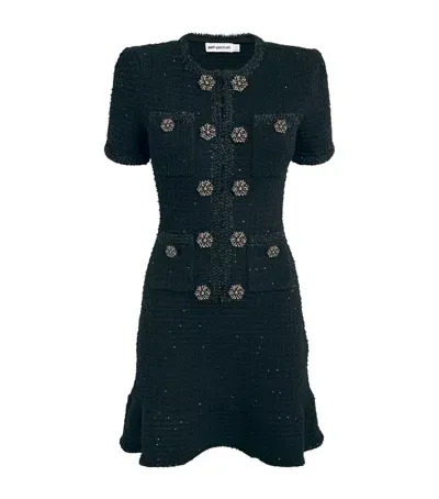 Self-portrait Bouclé Sequin-embellished Dress In Black