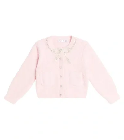 Self-portrait Kids' Bow-detail Cardigan In Pink