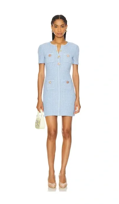 Self-portrait Button Knit Mini Dress In Blue