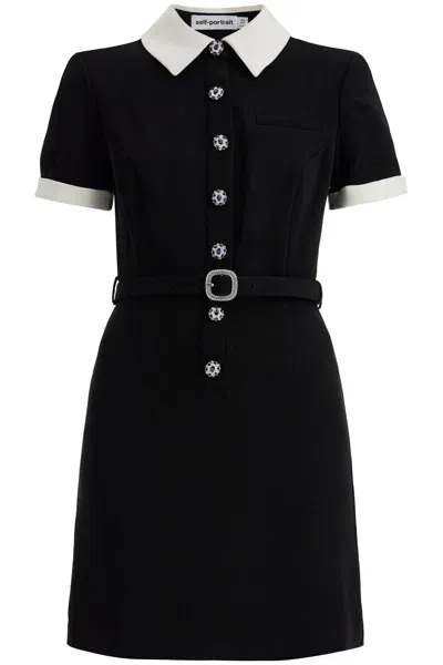 Self-portrait Crepe Mini Dress With Belt In Black