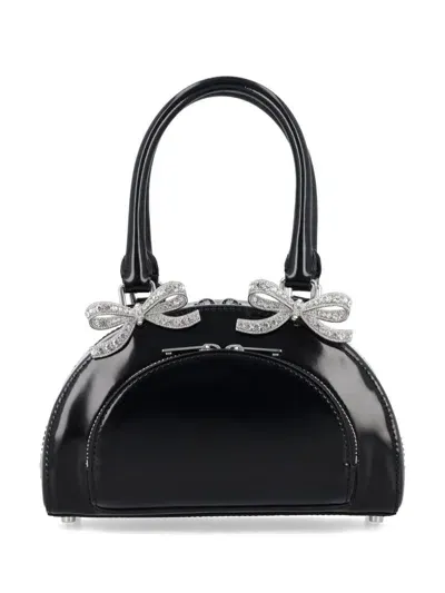 Self-portrait Crystal Bow Detail Curved Mini Tote Bag In Black