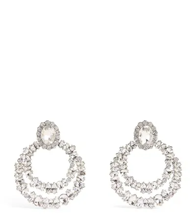 Self-portrait Crystal Double-hoop Earrings In Silver