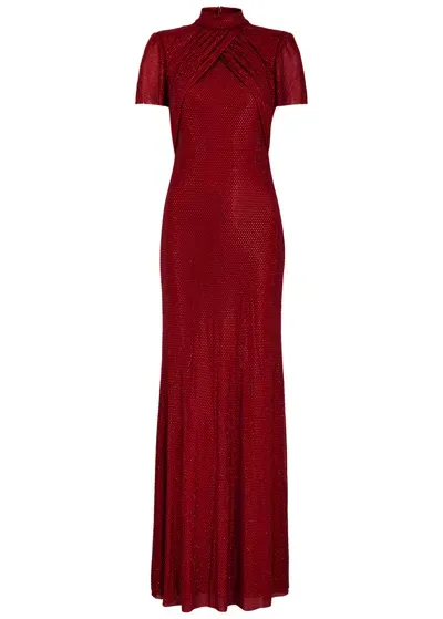 Self-portrait Crystal-embellished Mesh Gown In Red