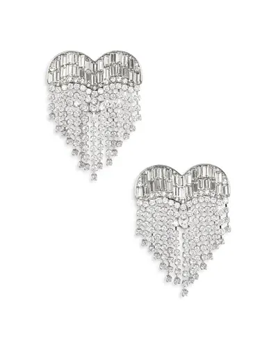 Self-portrait Crystal Heart Fringe Earrings In Silver