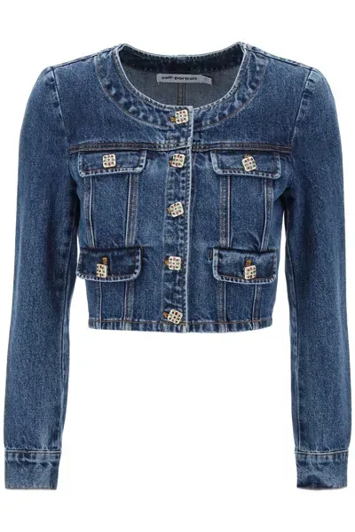 Self-portrait Decorative-buttons Denim Jacket In Blue