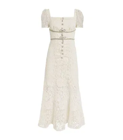 Self-portrait Lace Diamante Bow Midi Dress In White