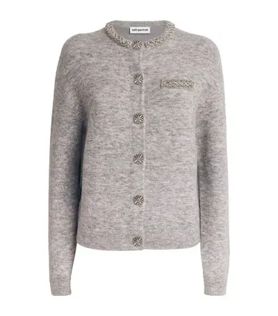 Self-portrait Diamanté-embellished Cardigan In Grey