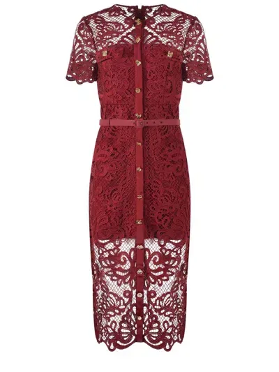 Self-portrait Midi Dress  Made Of Lace In Red