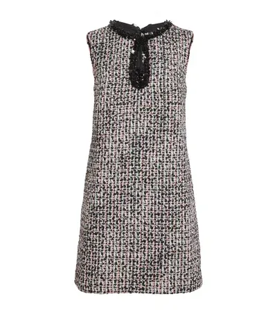 Self-portrait Embellished Bouclé Mini Dress In Black