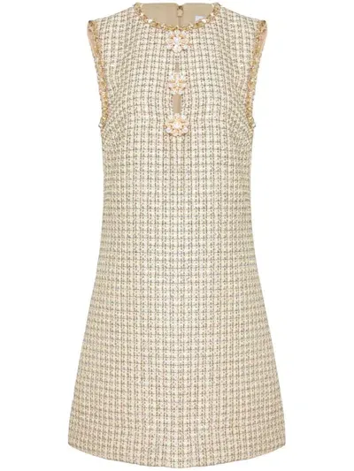 Self-portrait Embellished Bouclé Mini Dress In Gold