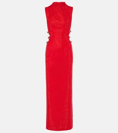 Self-portrait Embellished Cutout Crêpe Gown In Red